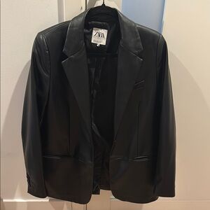 Zara Black Blazer leather Classic Suit Jacket